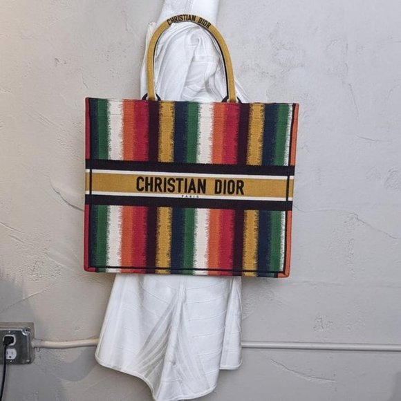 Dior Large Multicolor Striped Book Canvas Tote - Picture 9 of 9
